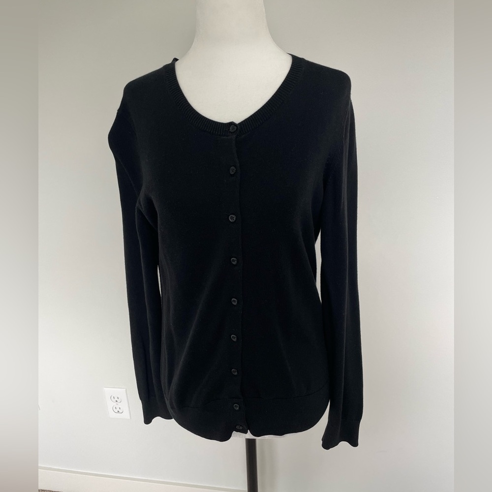 Banana Republic Black Button Up Round Neck Sweater - Size Medium